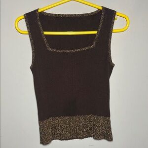 Brown and Gold metallic sweater tank top
